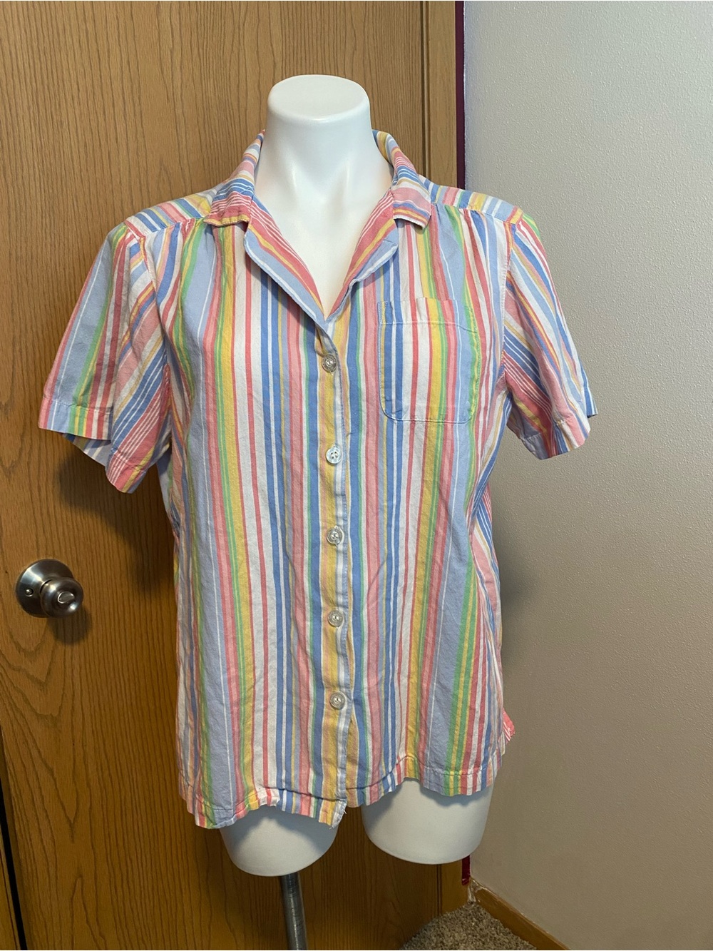 Cathy Daniels Multicolor Pastel Striped Short-Sleeve Button Down Shirt